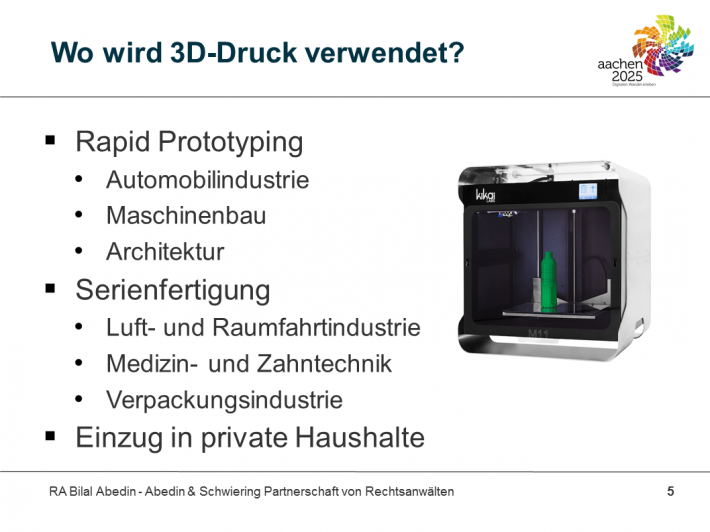 Aachen 2025 Wo wird 3D Druck verwendet