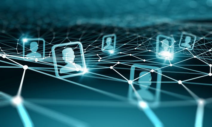 Digital technology background with social networking and interac